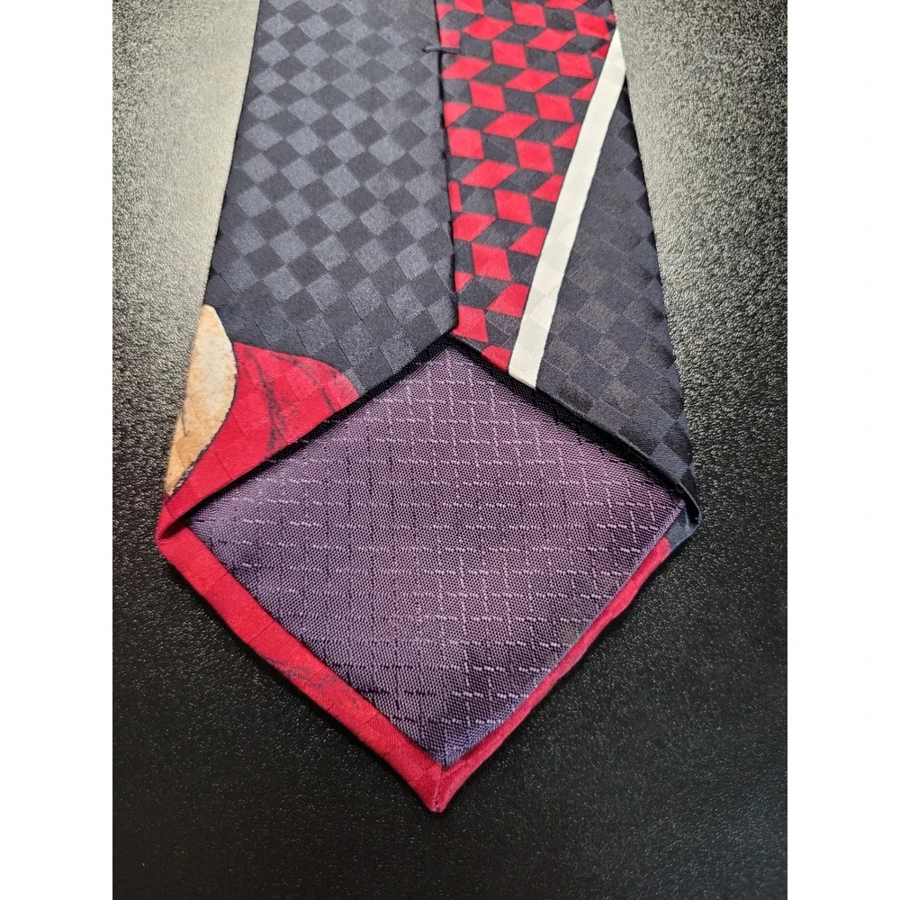 Christian Dior Mens Necktie Red Black Geometric Pinup Silk 4x58 Excellent